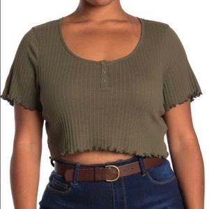 BP pointelle rip crop henley 3x and 4x